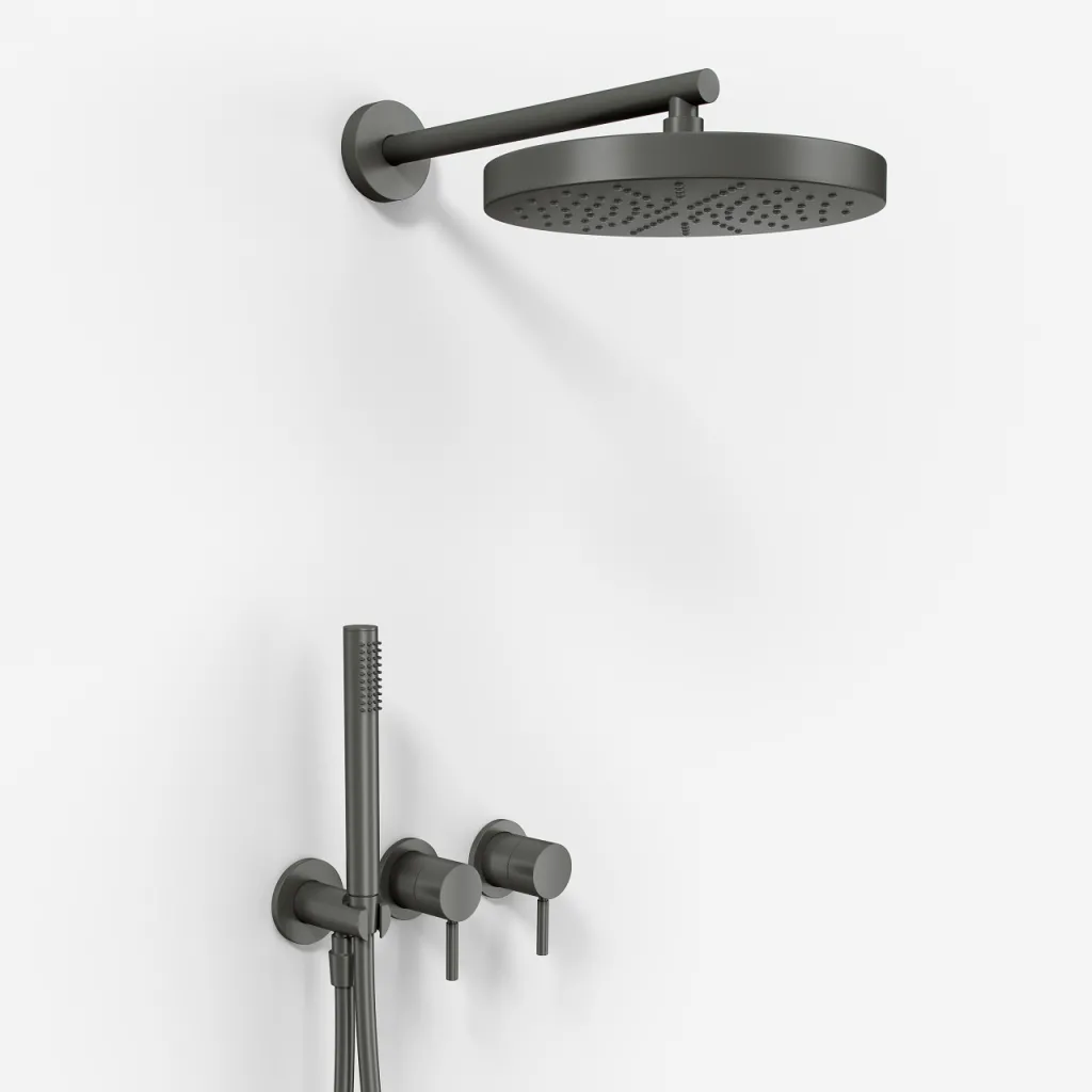 Semplice SBR801 S01 - Duschset, Ø24 cm, Väggmonterad, PVD Matt Gun Metal