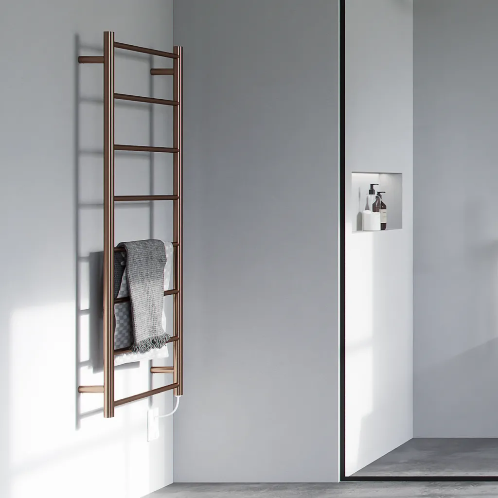 Pulcher Minimalism PM128 - Elektrisk handdukstork, 50 x 128 cm, PVD borstad koppar