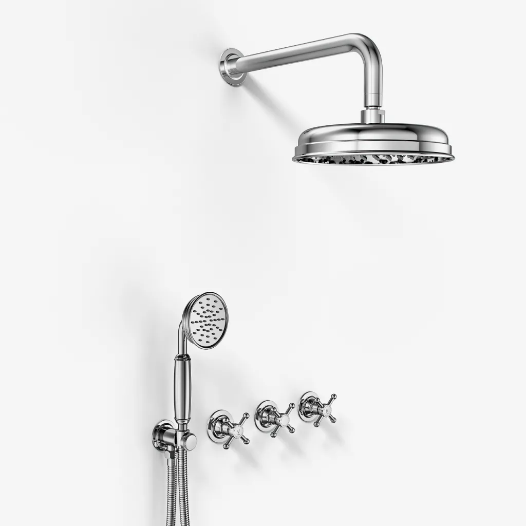 Hassel&Teudt HBR704 S01 - Duschset m/Ø21 cm. Rain DeLuxe m/EasyClean, Wall, Chrome 