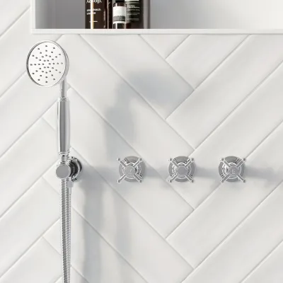 Hassel&Teudt HBR704 S02 - Duschset m/Ø21 cm. Rain DeLuxe m/EasyClean, Tak, Krom