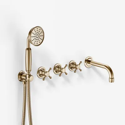 Hassel&Teudt HBR704 S05 - Badkar/duschset med 15 cm pip, Mässing Natural 