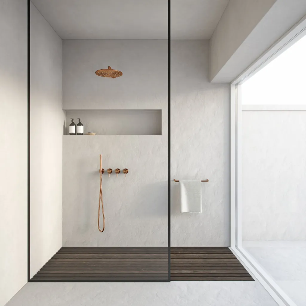 Semplice STB801 S07 - Rain DeLux SmartTerm Ø30 cm EasyClean, Vägg, PVD Borstad Koppar