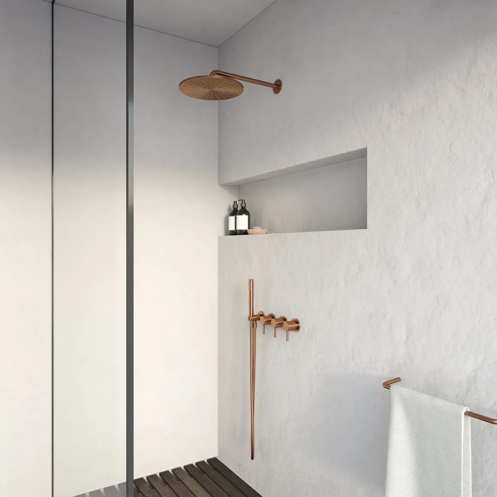 Semplice STB801 S07 - Rain DeLux SmartTerm Ø30 cm EasyClean, Vägg, PVD Borstad Koppar
