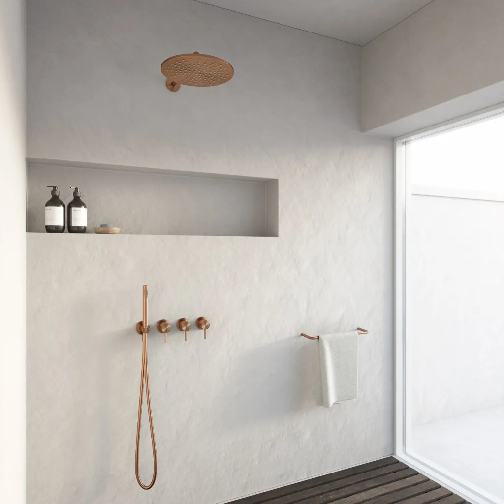 Semplice STB801 S07 - Rain DeLux SmartTerm Ø30 cm EasyClean, Vägg, PVD Borstad Koppar