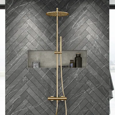 Semplice SRL10 S03 - Termostatset, Rain DeLuxe RHB30, Ø30 cm., Polerad mässing Naturfärgad