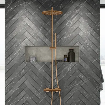 Semplice SRL10 S03 - Termostatsats, Rain DeLuxe RHB30, Ø30 cm., PVD Borstad koppar