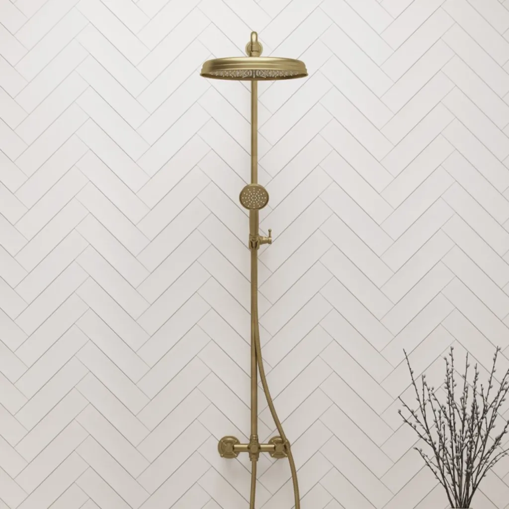 Hassel&Teudt HBR800 S02 - Duschstångssats m/Ø31 cm. Rain DeLuxe m/EasyClean, Polerad Mässing Natur