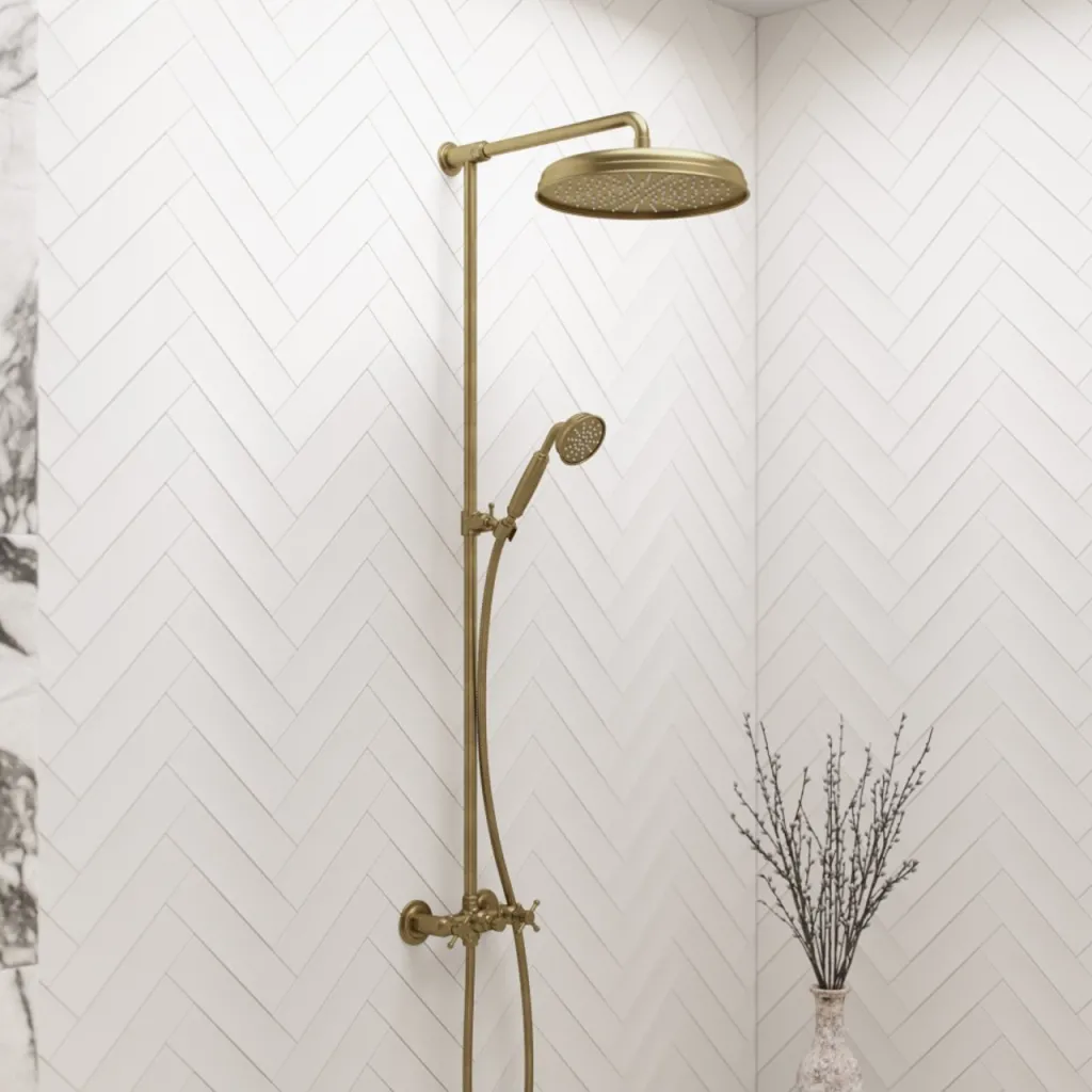 Hassel&Teudt HBR800 S02 - Duschstångssats m/Ø31 cm. Rain DeLuxe m/EasyClean, Polerad Mässing Natur