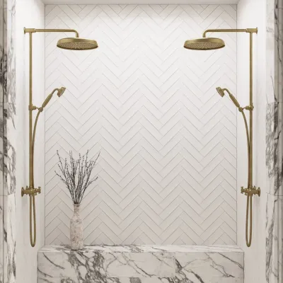 Hassel&Teudt HBR800 S02 - Duschstångssats m/Ø31 cm. Rain DeLuxe m/EasyClean, Polerad Mässing Natur