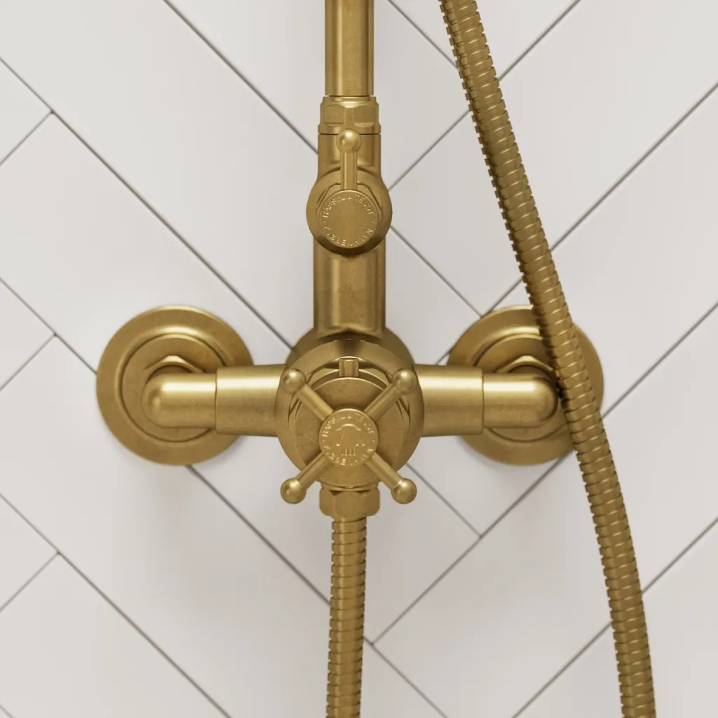 Hassel&Teudt HBT900 S02 - SmartTerm duschstångsset med Ø31 cm. Rain DeLuxe med EasyClean, Polerad Mässing Natur