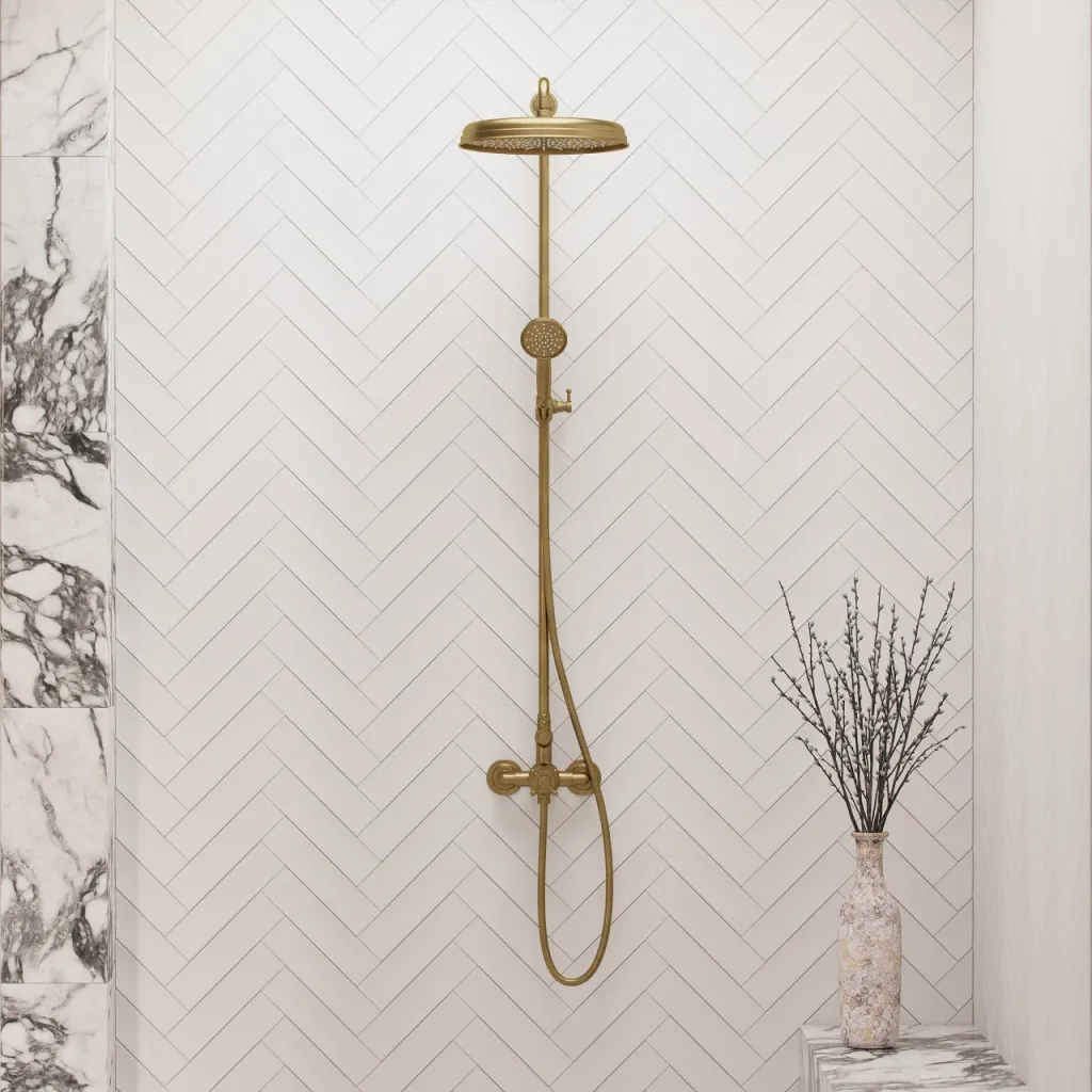 Hassel&Teudt HBT900 S02 - SmartTerm duschstångsset med Ø31 cm. Rain DeLuxe med EasyClean, Polerad Mässing Natur