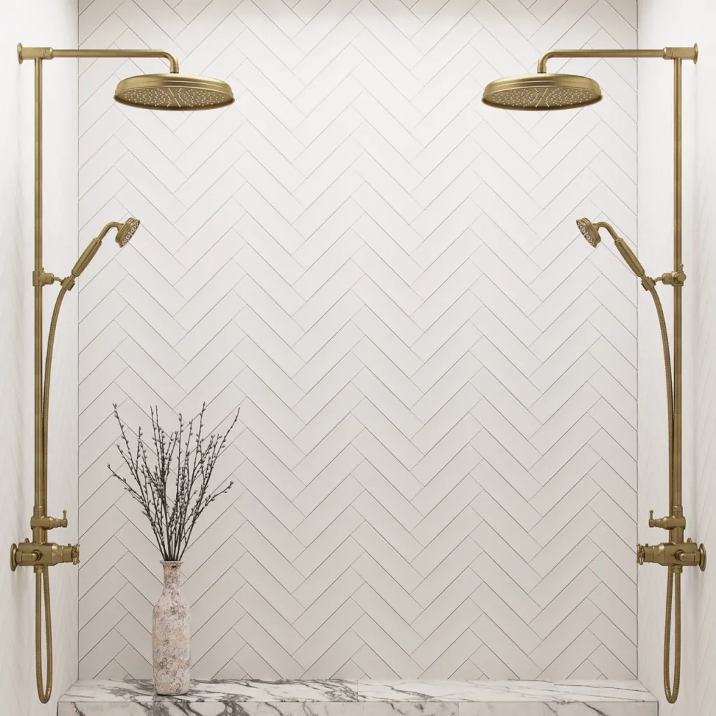 Hassel&Teudt HBT900 S02 - SmartTerm duschstångsset med Ø31 cm. Rain DeLuxe med EasyClean, Polerad Mässing Natur