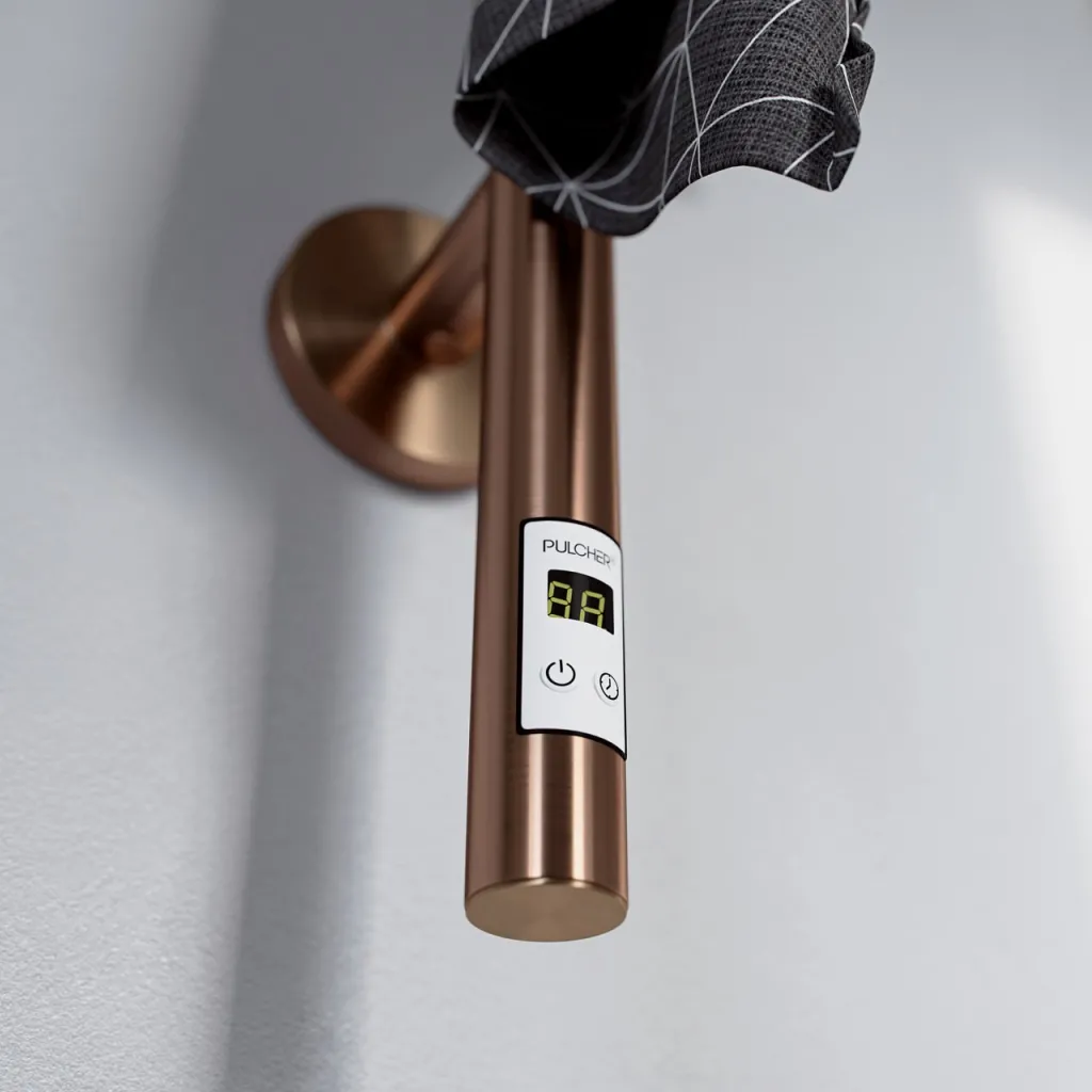 Pulcher Style PS14 - Elektrisk handdukstork med timer, PVD Borstad koppar