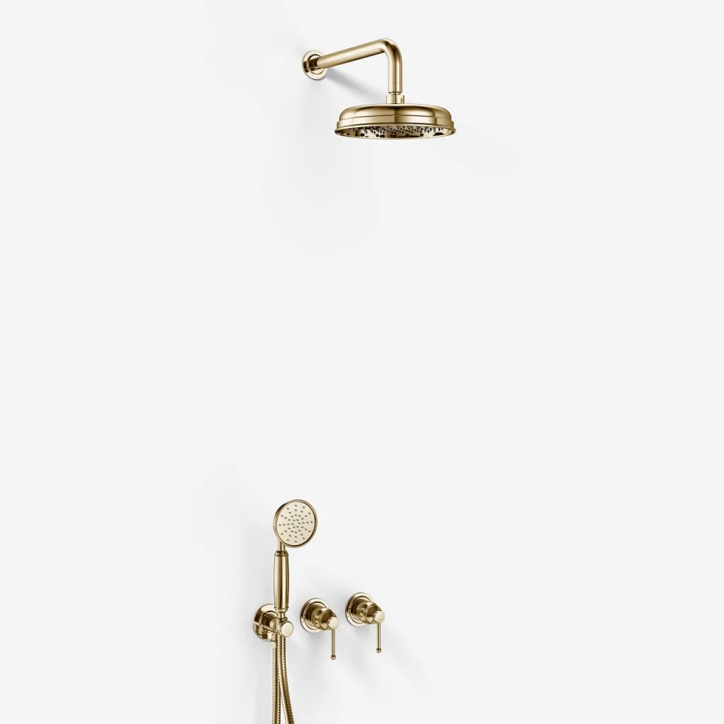 Hassel&Teudt HBR801 S01 - Duschset Ø21 cm, Väggmonterad, Polerad mässing Naturfärgad