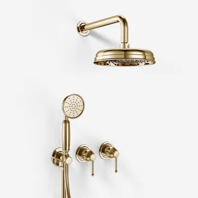 Hassel&Teudt HBR801 S01 - Duschset Ø21 cm, Väggmonterad, Polerad mässing Naturfärgad