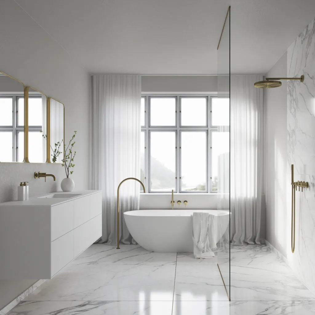 Semplice STB801 S02 - XXL Rain DeLux Ø28 cm, SmartTerm Wall, PVD Borstad Mässing