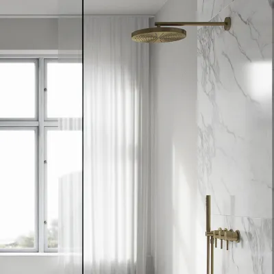 Semplice STB801 S02 - XXL Rain DeLux Ø28 cm, SmartTerm Wall, PVD Borstad Mässing