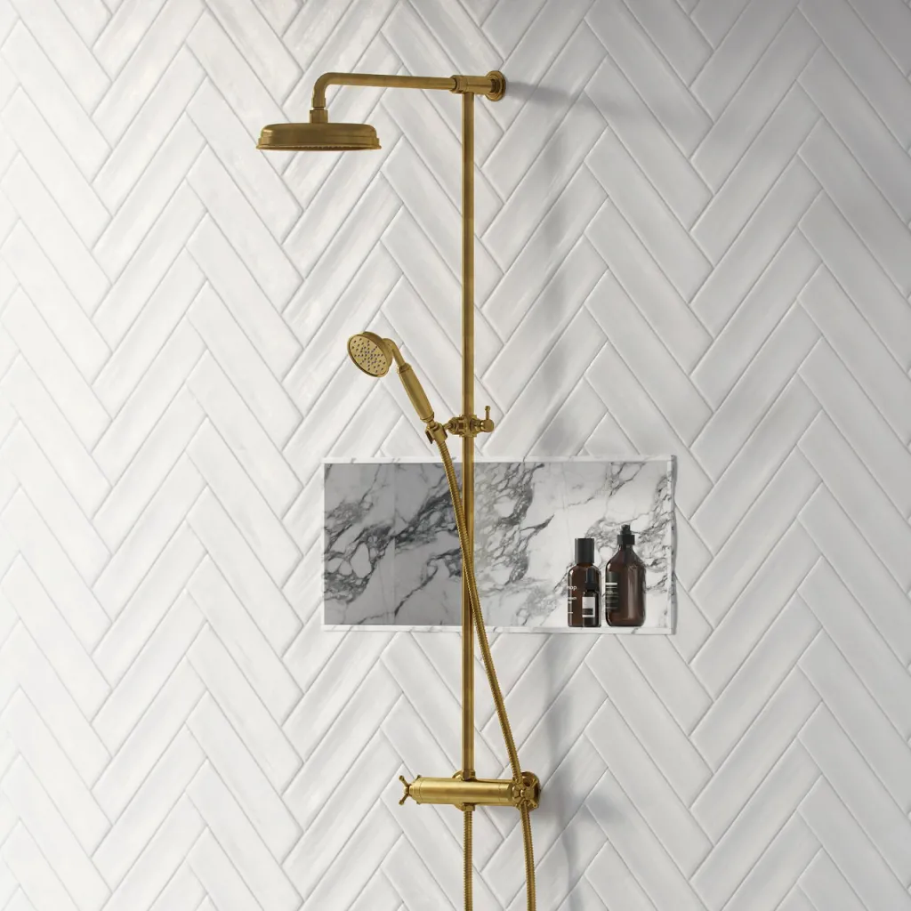 Hassel&Teudt HRL10 II S01 - SmartTerm duschstångsset med Ø21 cm. Rain DeLuxe med EasyClean, polerad mässing naturfärgad