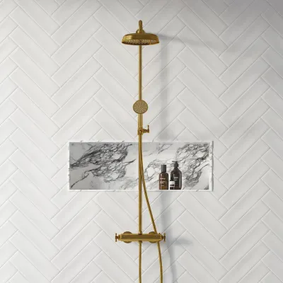 Hassel&Teudt HRL10 II S01 - SmartTerm duschstångsset med Ø21 cm. Rain DeLuxe med EasyClean, polerad mässing naturfärgad