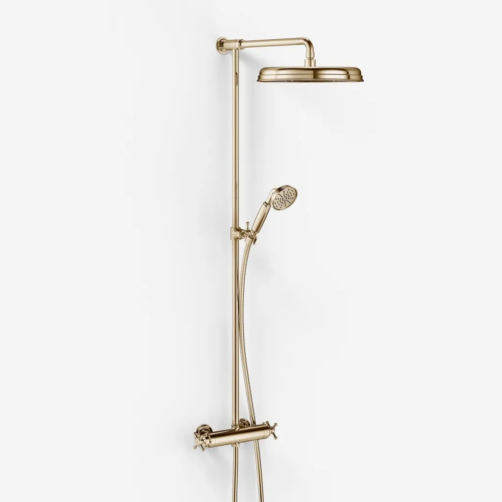 Hassel&Teudt HRL10 II S02 - SmartTerm duschstångsset med Ø31 cm. Rain DeLuxe med EasyClean, Polerad Mässing Natur