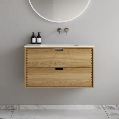 CPH Tapwork Soft 90 - MKII, fingergängade skåp i naturek inklusive Mathvid SolidTec® diskho