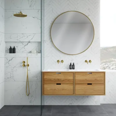 CPH Tapwork Soft 140D - MKII, fingergängade skåp i naturek inklusive Mathvid SolidTec® diskho