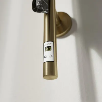 Pulcher® Style PS14 - Elektrisk handdukstork med timer, PVD-borstad mässing