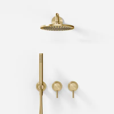 Semplice SBR801 S05 - Duschset Rain DeLuxe Ø20 cm, Väggmonterad, PVD Borstad Mässing