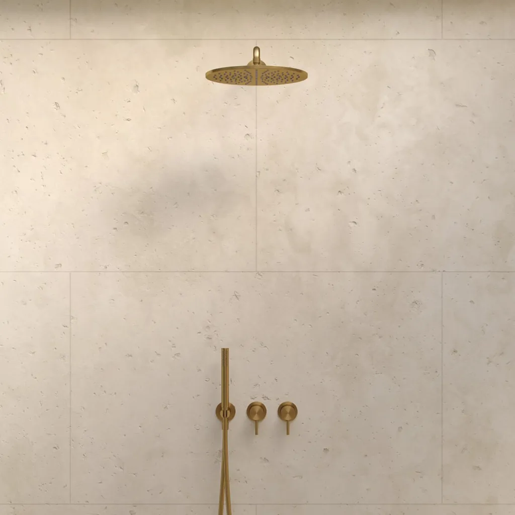 Semplice SBR801 S07 - Duschset, Rain DeLuxe Ø30 cm, Väggmonterad, PVD borstad mässing