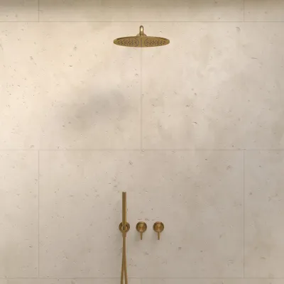 Semplice SBR801 S07 - Duschset, Rain DeLuxe Ø30 cm, Väggmonterad, PVD borstad mässing