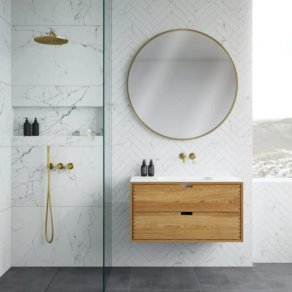 Semplice SBR801 S07 - Duschset, Rain DeLuxe Ø30 cm, Väggmonterad, PVD borstad mässing