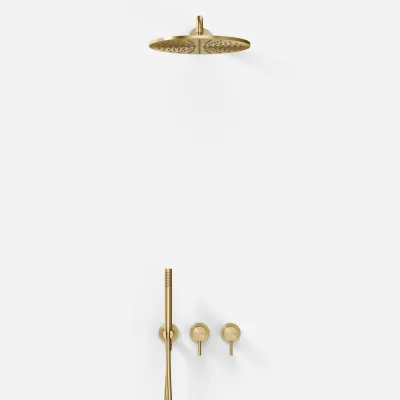 Semplice SBR801 S07 - Duschset, Rain DeLuxe Ø30 cm, Väggmonterad, PVD borstad mässing