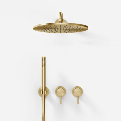 Semplice SBR801 S07 - Duschset, Rain DeLuxe Ø30 cm, Väggmonterad, PVD borstad mässing