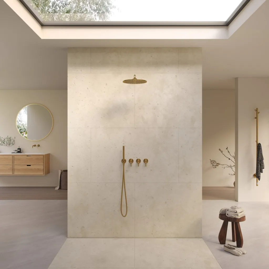 Semplice STB801 S07 - Rain DeLux SmartTerm Ø30 cm EasyClean, Vägg, PVD Borstad Mässing