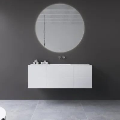 Copenhagen Chic 140 - MKII, Skåp, 6 lådor, diskho och stomme i Glacier White Corian® och fronter i mattvitt