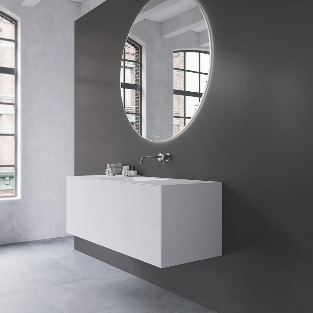 Copenhagen Chic 140 - MKII, Skåp, 6 lådor, diskho och stomme i Glacier White Corian® och fronter i mattvitt