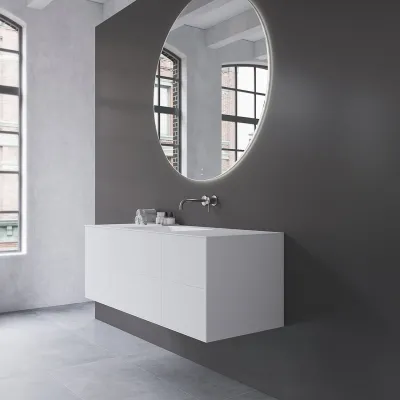 Copenhagen Chic 140 - MKII, Skåp, 6 lådor, diskho och stomme i Glacier White Corian® och fronter i mattvitt