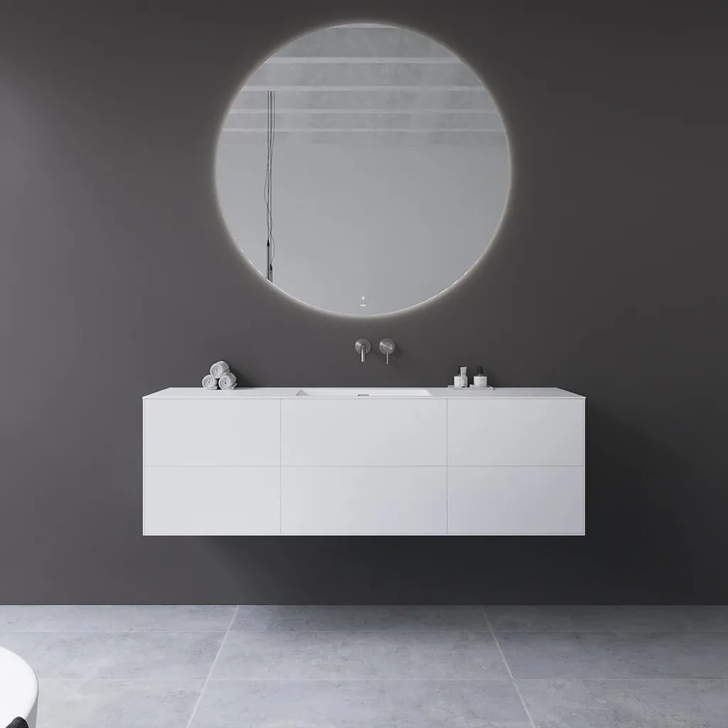 Copenhagen Chic 160 - MKII, Skåp, 6 lådor, diskho och stomme i Glacier White Corian® och fronter i mattvitt