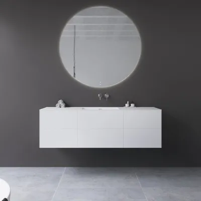 Copenhagen Chic 160 - MKII, Skåp, 6 lådor, diskho och stomme i Glacier White Corian® och fronter i mattvitt