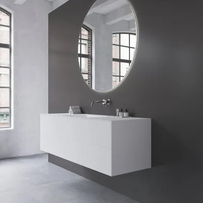 Copenhagen Chic 160 - MKII, Skåp, 6 lådor, diskho och stomme i Glacier White Corian® och fronter i mattvitt