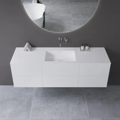 Copenhagen Chic 160 - MKII, Skåp, 6 lådor, diskho och stomme i Glacier White Corian® och fronter i mattvitt