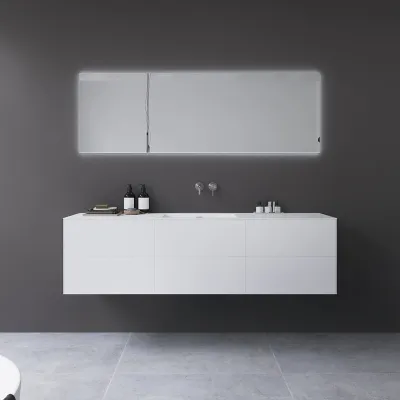 Copenhagen Chic 180 - MKII, Skåp, 6 lådor, diskho och stomme i Glacier White Corian® och fronter i mattvitt