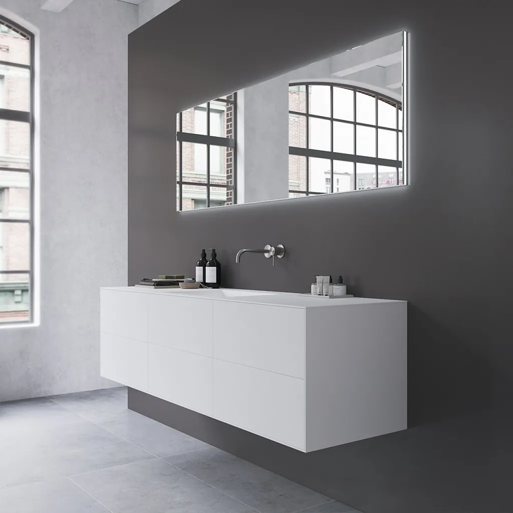 Copenhagen Chic 180 - MKII, Skåp, 6 lådor, diskho och stomme i Glacier White Corian® och fronter i mattvitt