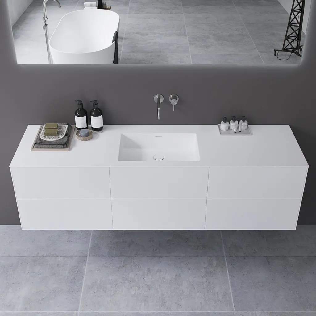 Copenhagen Chic 180 - MKII, Skåp, 6 lådor, diskho och stomme i Glacier White Corian® och fronter i mattvitt