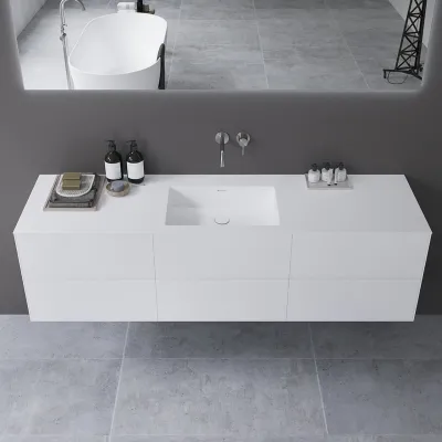 Copenhagen Chic 180 - MKII, Skåp, 6 lådor, diskho och stomme i Glacier White Corian® och fronter i mattvitt