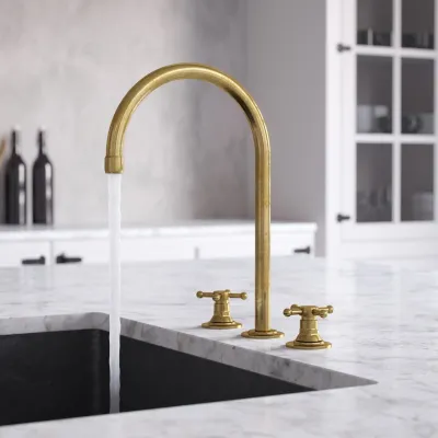 Hassel&Teudt HHV605 S05 - Köksblandare med svängbar pip, Polerad mässing Naturfärgad