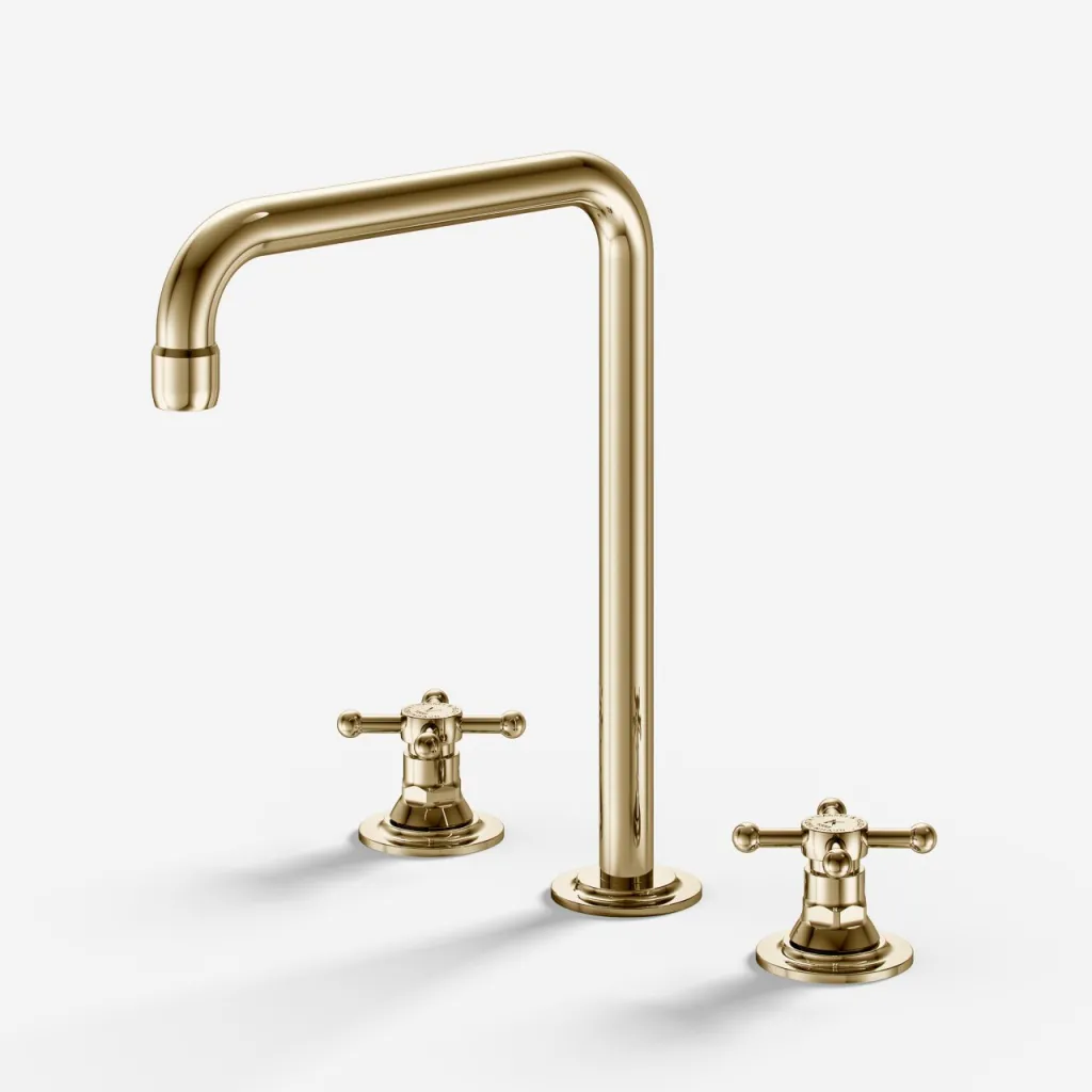 Hassel&Teudt HHV605 S06 - 3-håls köksblandare med svängbar pip, polerad mässing naturfärg