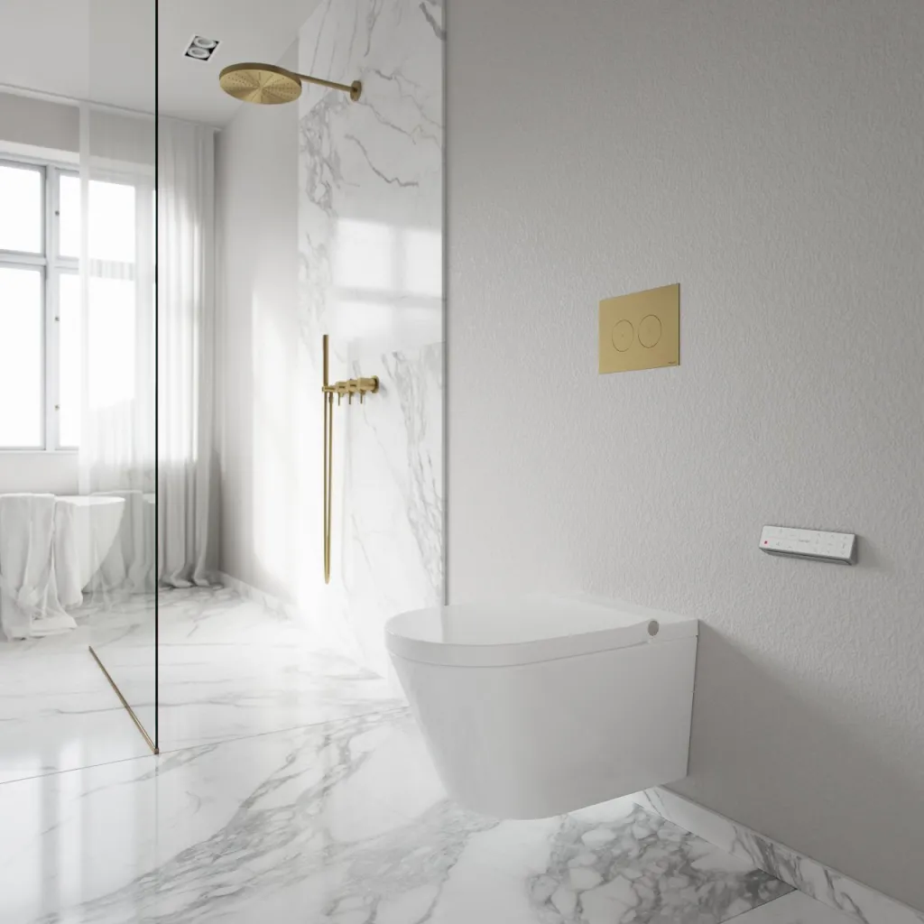 Aqualux PAX2-S Duschtoilet - MKII, LuxDusch Bidéfunktion & Mjukstängande sits med Uppvärmd Vortex Flush Vit