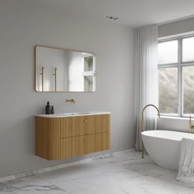 Noorwork 120 - Skåp i naturek inklusive mattvit Corian® diskbänk