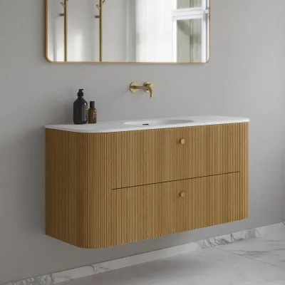Noorwork 120 - Skåp i naturek inklusive mattvit Corian® diskbänk